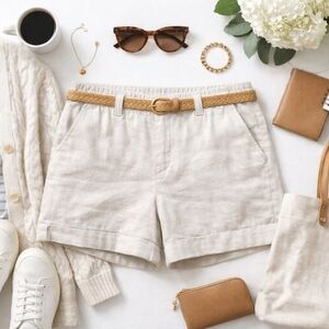 Old Navy Women’s High-Rise Linen Blend Shorts | Size M | Oatmeal Neutral | Prepp